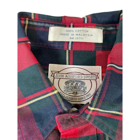 John Ashford Sport Long Sleeve Shirt Men's M Red Plaid Button Down Cotton - Picture 2 of 8